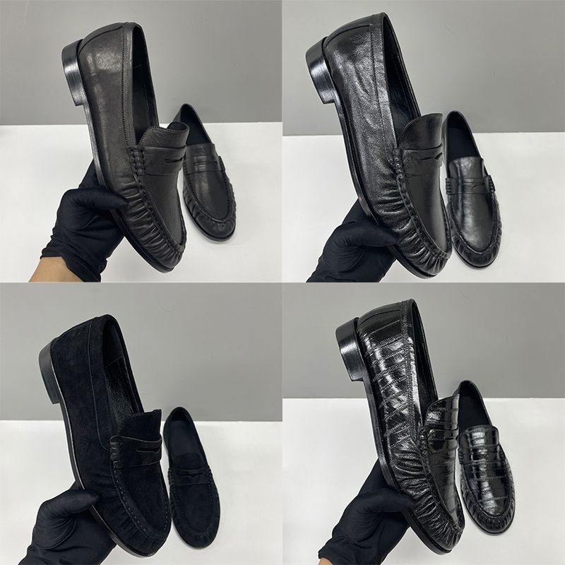 Top Quality Ruched Penny Loafers Le Loafers Backless Mules Designer Men Women Creased Real Leather Suede Slip On Flat Dress Shoe Classic Daily Street Shoe Size EU35-47 - 6 of 9