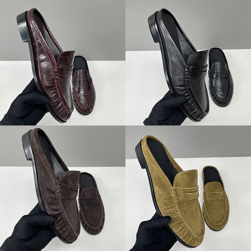 Top Quality Ruched Penny Loafers Le Loafers Backless Mules Designer Men Women Creased Real Leather Suede Slip On Flat Dress Shoe Classic Daily Street Shoe Size EU35-47 - 5 of 9