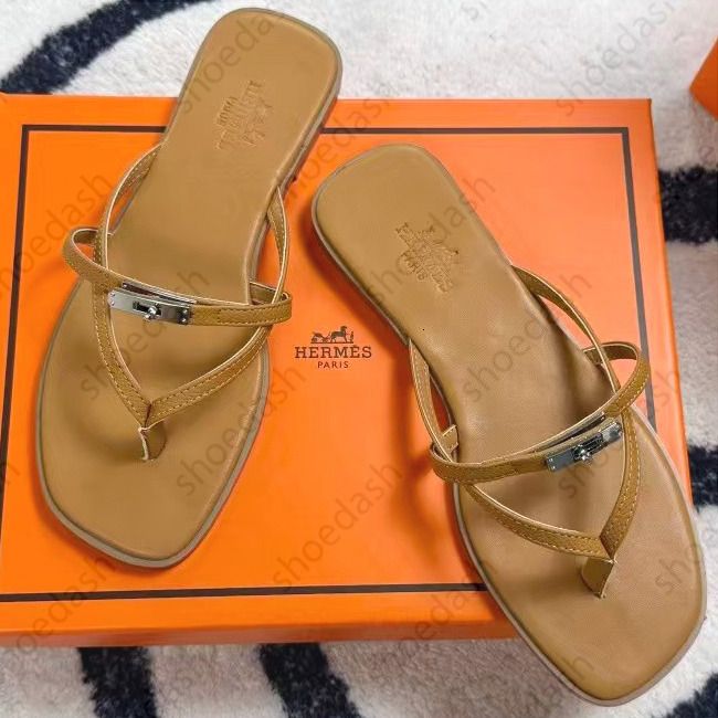 Miss Designer Sandals Womens Flat Thong Sandals Square Toe Leather Flip Flops Metal Buckle Casual Shoes Slides Summer Beach Outdoor Non Slip Slippers - 8 of 8