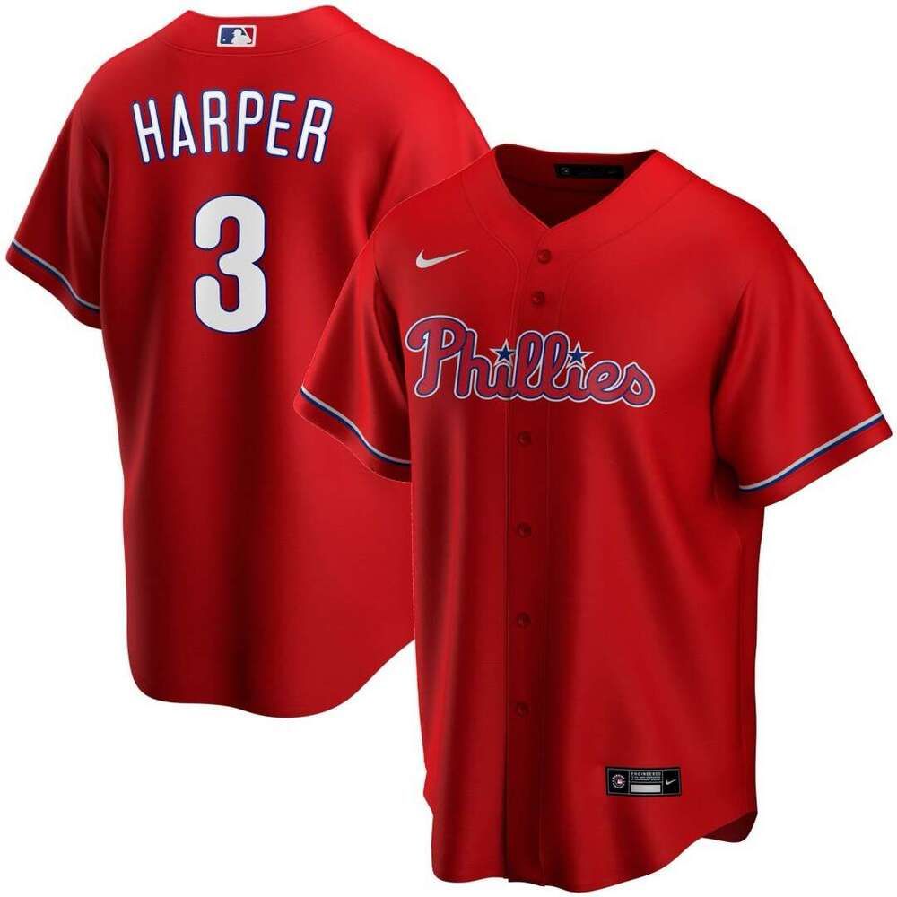 Men's Philadelphia Phillies Bryce Harper White Home Replica Player Name Jersey - 3 of 8