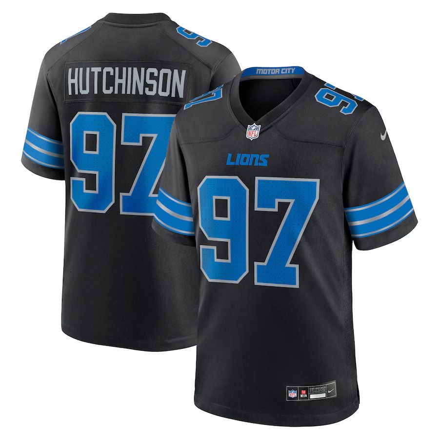 Men's Detroit Lions Aidan Hutchinson Black 2nd Alternate Game Jersey - 7 of 8