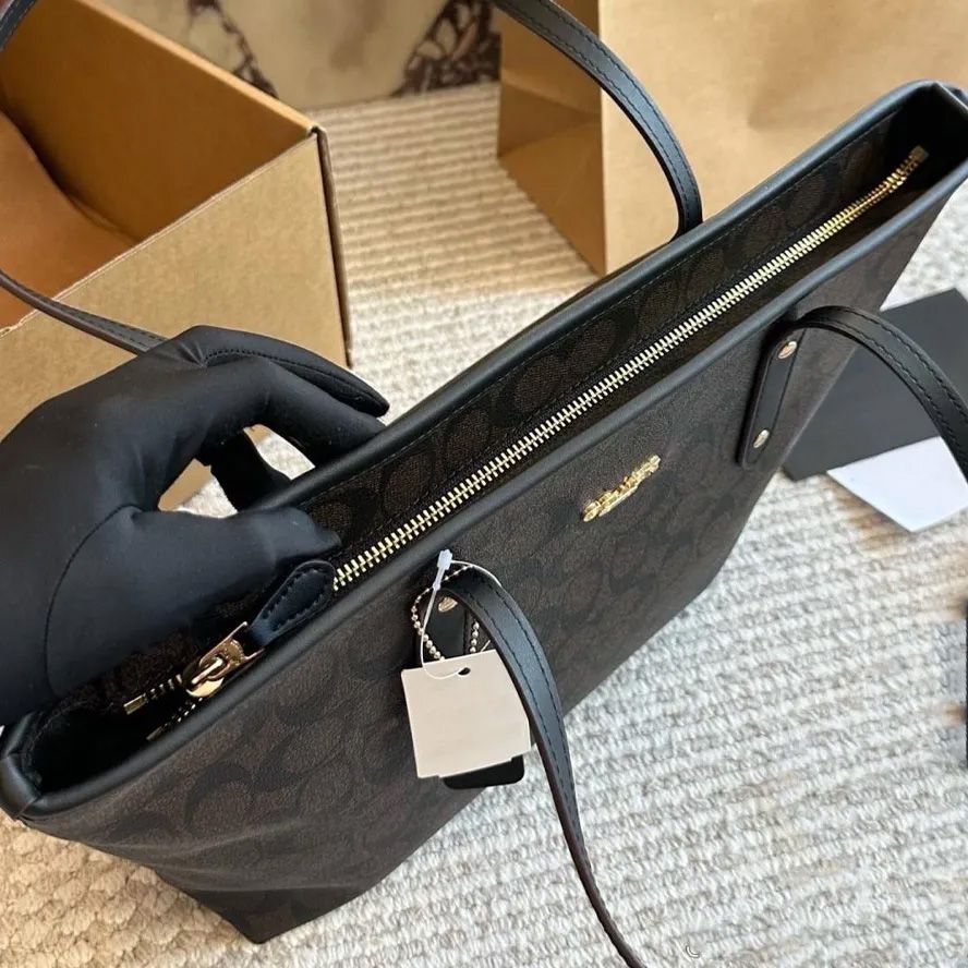 Black Friday Specials tote bag Designer Bag Shoulder Bag Handbag City Classic Brown and Black Bag Classic coated monogram canvas Smooth leather trim Bag Commuter Bag - 5 of 9
