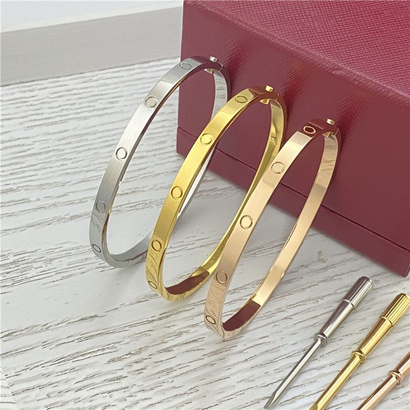 4MM Screw narrow Designer Jewelry Classic Gold Bangle 18K Gold Plated Titanium Steel Diamond for Women Men Bracelets Silver luxury Jewelry Designers 16 to 19 size - 1 of 6