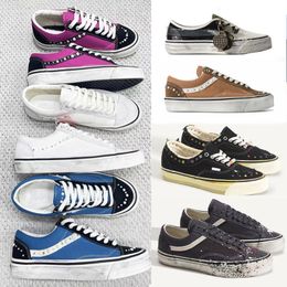 Free Shipping Designer Classic Pearlized Canvas Shoes Men Sneakers Women Old Skools Shoes Pearl Retro Skate Flats Scarpe Plate-forme Trainers Casual Shoes 1083 - jerseydock