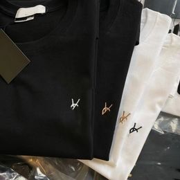Embroidery Chest Logo Cotton T-shirt Unisex Crew Neck Loose Casual Basic Tee - jerseydock