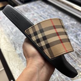 Designer Burberry slides for men Summer Beach Slippers Vintage Tartan Slider Men Women High Quality Luxury Sandals Archive Beige Print Embossed Slide 35-46 with box - jerseydock