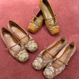 Horsebit Ballet Flat Shoes Designer Shoes Women Dress Fashion Luxury Suede Leather Stin Canvas Pig Nose Square Headbow Mary Jane Shoes - jerseydock