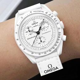 OmegaSwatch Quatz Chrono Stainless Steel Men's Watch Stainless Steel Case Silver Case New Black Case - jerseydock
