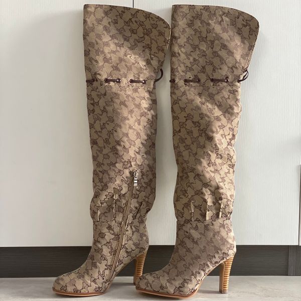 Women Over The Knee Boots Designer Boot Fashion Combat Boot Canvas Zipper Adjustable Straps Casual Shoes Stiletto Heel Ankle Boot Big Size 317 - Shoes & Accessories - jerseydock