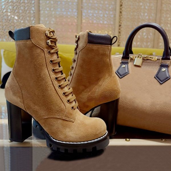 High Quality Designer Star Trail Ankle Boots Women Suede Calf Leather Platform Block Heel Lace Up Zipper Winter Combat Booties Daily Outdoor Shoes 1178 - Shoes & Accessories - jerseydock