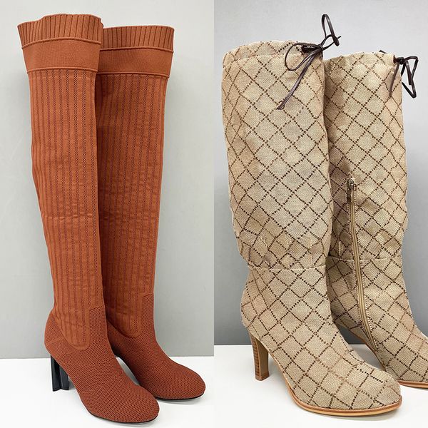 2026 Women Designer Boots Over The Knee Sock Boot Winter Socks Long Boot Adjustable Straps Canvas Zipper Laces Original Shoes Ladies Girls Sexy Knee High Boot 335 - Shoes & Accessories - jerseydock