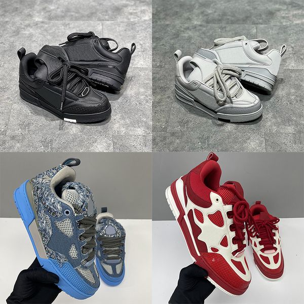 Top Quality Designer Men Women Low Top Skate Classic Sneakers Patchwork Leather Mesh Rhinestone Platform Casual Walking Lace Up Fashion Trainer Shoes EU36-47 - Shoes & Accessories - jerseydock