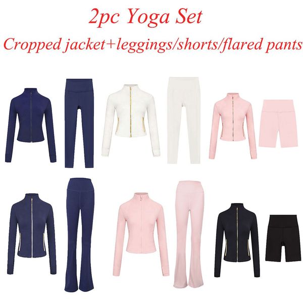 2Pc Gym Set Cropped Jacket Gym Clothe Woman Crop Jacket Women Leggings Run Short Workout Outfits Fitness Leggings for Woman Designer - Sports & Outdoors - jerseydock