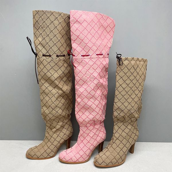 Over The Knee Boot Women Designer Boots Winter Sock Long Boot Adjustable Straps Canvas Zipper Laces Original Shoes Ladies Girls Sexy Knee High Boot 335 - Shoes & Accessories - jerseydock