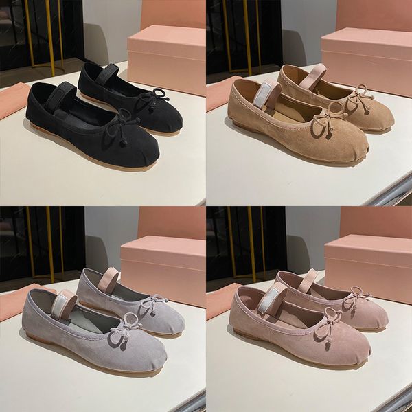 Designer Loafers Ballet Flat Shoes Women Leather Sandals Butterfly Soft Sole Suede Sneaker Elastic Band Shallow Mouth Mary Janes Casual Shoes 1062 - Shoes & Accessories - jerseydock