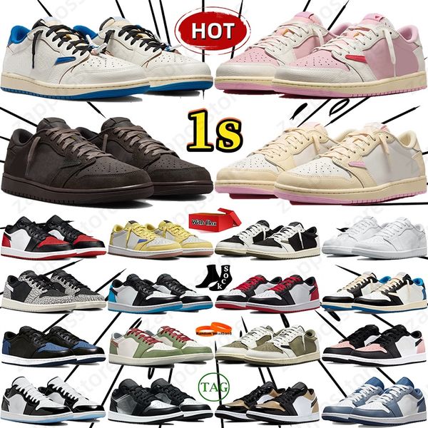 Designer for Men Women Low 1 1s Basketball Shoes Sneakers Black Phantom Tropical Pink Sail Medium Olive Outdoor Sports Trainers Sneaker Traviscotts Shoes EUR 36-45 - Shoes & Accessories - jerseydock