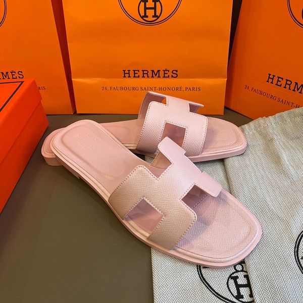 Hermes oran sandals free shipping with box claquette slippers for women designer white pink brown black red luxury flat sandals leather outdoor beach flip flops - Shoes & Accessories - jerseydock