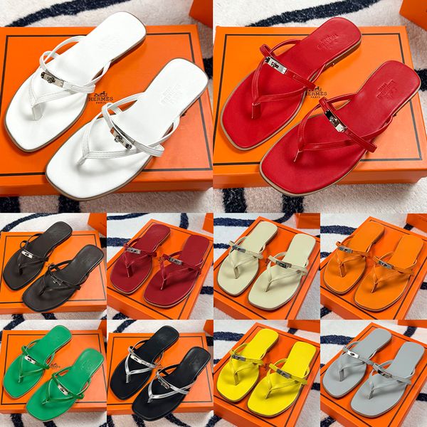 Hermes Miss sandal women Empir Kelly Buckle Thong designer Sandals Genuine Leather Flat Minimalist Slip On Summer Beach Flip Flop Slippers Multi Colors - Shoes & Accessories - jerseydock