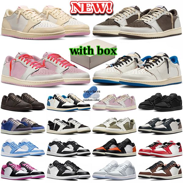 with box 1 1s low basketball shoes men women designer sneakers shy pink mocha olive black phantom blue velvet brown sports outdoor travis travi trainers scottshoes - Bags, Shoes & Accs - jerseydock