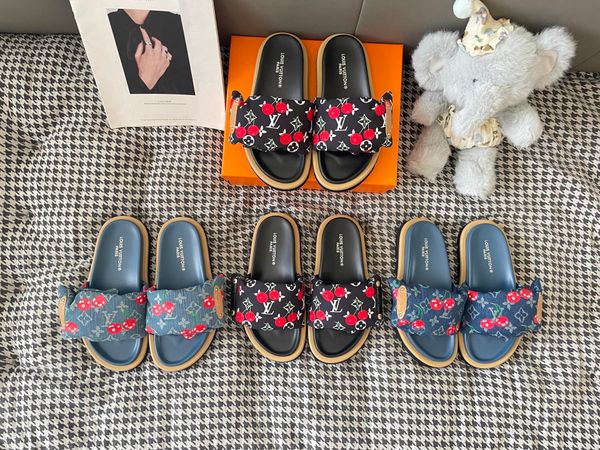 LV x TM Murakami Cherry Maya Sunset Flat Comfort Sandal Strap Platform Slide Sandals for Women Comfort Outdoor Beach Vacation Casual Slippers Multiple colors - Shoes & Accessories - jerseydock