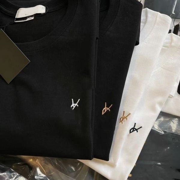 Embroidery Chest Logo Cotton T-shirt Unisex Crew Neck Loose Casual Basic Tee - Apparel - jerseydock