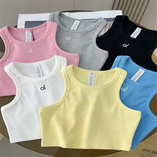 Designer tank top Women's Ribbed Yoga Tank Top Sleeveless Cropped Sports Vest Breathable Fitness Top for Pilates Workout Running - Apparel - jerseydock