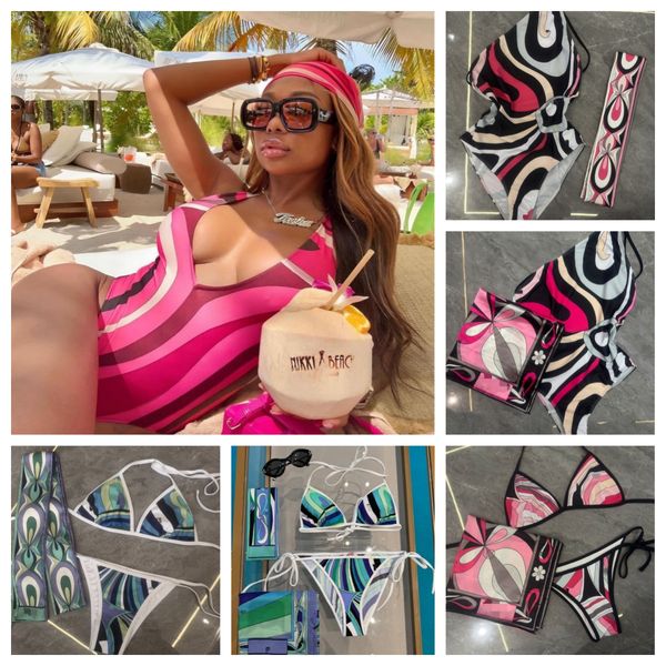 Women's Bikini Swimsuit Colorful Split V Neck 3 Piece Set With Scarf Skirt Sexy Designer Beachwear For Vacation Bathing Suits - Apparel - jerseydock