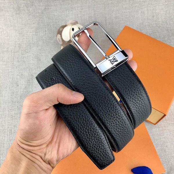 Man Belt Designer Genuine Leather Belts Width 3.4cm Classic Needle Buckle Gold Sliver Color Litchi Striped Plain Black Brown Colors - Fashion Accessories - jerseydock