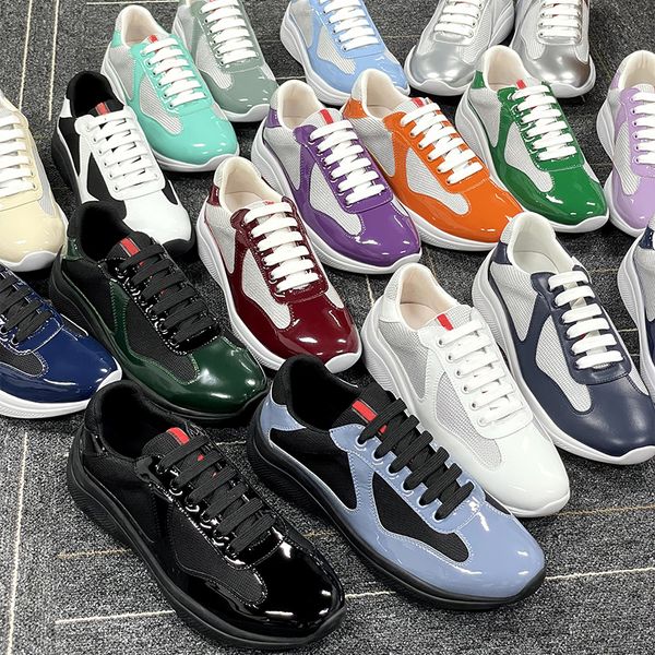 Men Women Patent Leather Black Mesh Lace Up Casual Sneakers Flat Outdoor Sports Running Trainers Shoes Big Size 49 With Box NO53 - Shoes & Accessories - jerseydock
