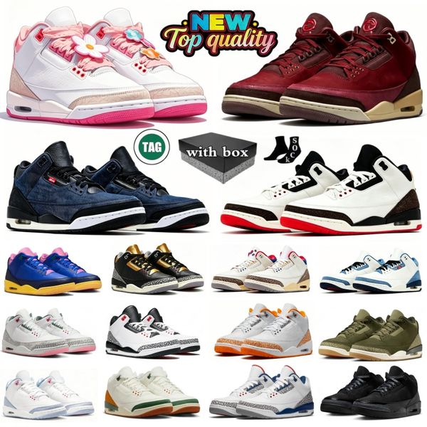 With box 3 Basketball Shoes 3s Black Cat Medium Olive SoleFly Brazil BIN 23 True Blue Worlds Best Dad Champagne Oysters Denim Pink Glow Mens Womens Trainers Sport - Shoes & Accessories - jerseydock