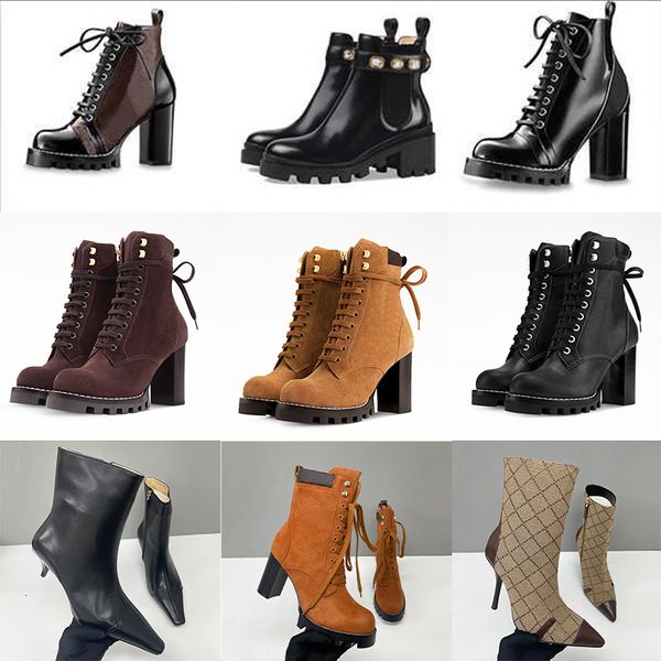 2026 Designer Star Trail Ankle Boots Martin Desert Boot High Heels Boots Women Leather Boots Vintage Print Jacquard Textile Fashion Platform Suede Boot Shoes 013 - Shoes & Accessories - jerseydock