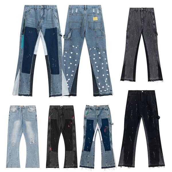 Mens Designers Flared Jeans Hip Hop Spliced men jeans Distressed Ripped Slim Fit Denim Trousers Mans Streetwear Washed Pants Size S-XL - Apparel - jerseydock