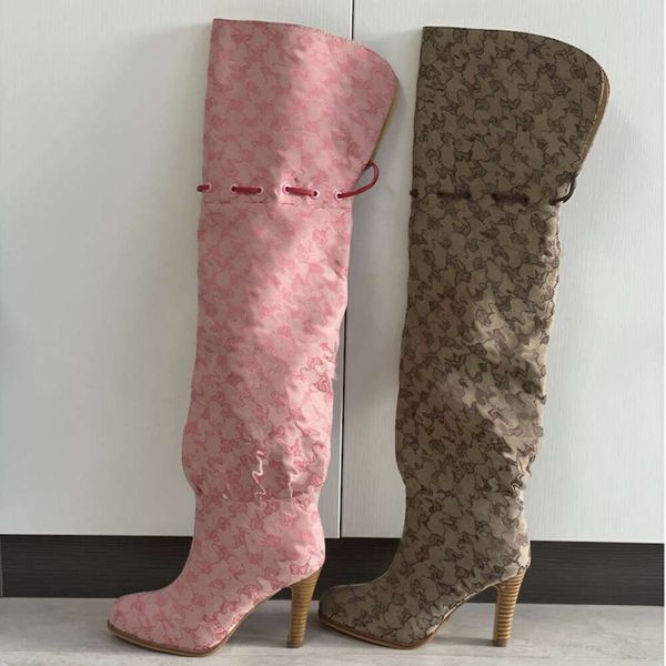 Women Designer Boots Over The Knee Boots Winter Long Boot Adjustable Straps Canvas Zipper Laces Original Shoes Ladies Girls Sexy High Boot 317 - Shoes & Accessories - jerseydock