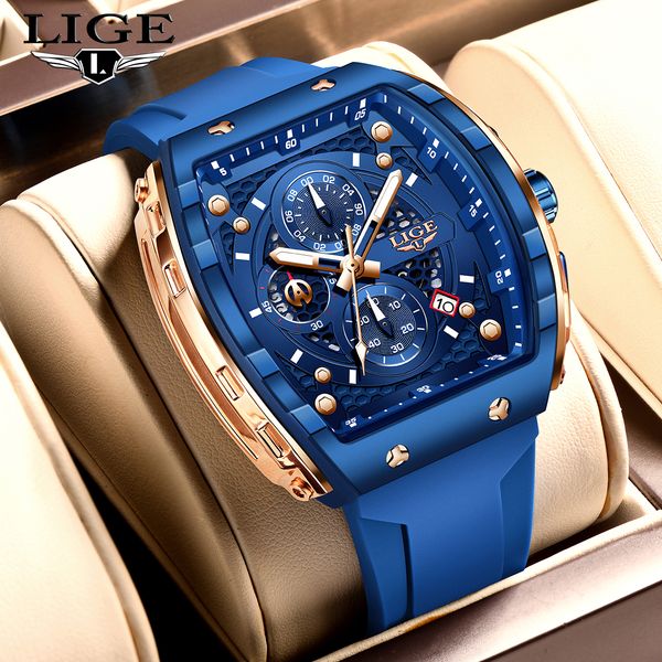 LIGE Top Brand Luxury Square Quartz Watches for Men Fashion Casual Sport 50M Waterproof Man Watch Auto Date Military Chronograph - Watches - jerseydock