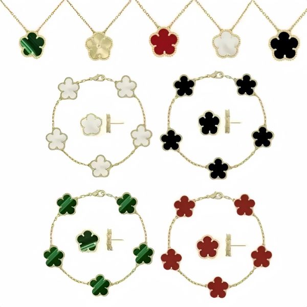 Luxury 4 Four Clover Necklace Luxury Designer Jewelry Set Pendant Necklaces Bracelet Stud Earring Women Christm Valentine's Day Birthday Gift Gold Flower Necklace - Jewelry - jerseydock