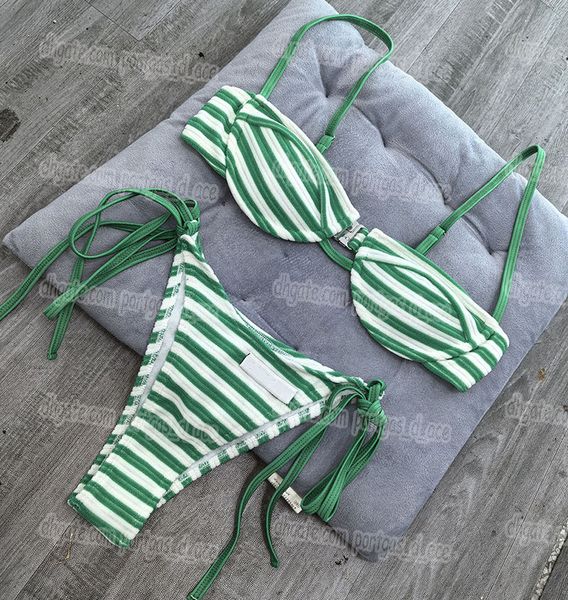 Designer Striped Triangle Bikinis Swimwear Brand Women Sexy Halter Cup Up Beach Swimsuit Luxury Summer Pool Party Tankinis Bathing Suit - Apparel - jerseydock