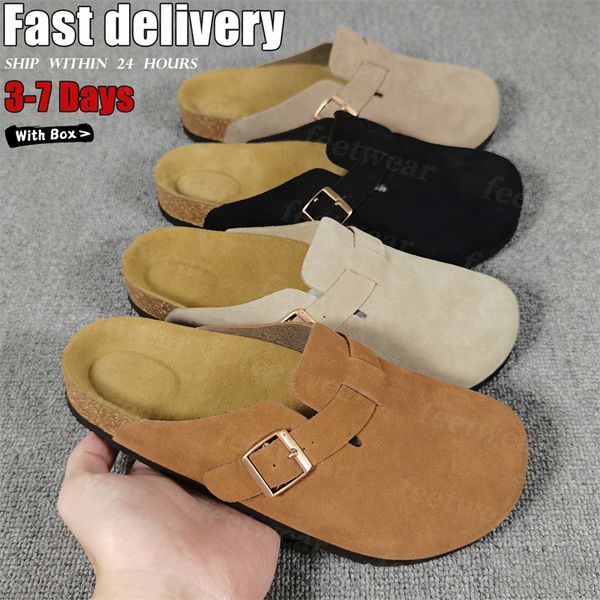 Designer Slides Slippers for Men Boston clog sandals Arizona Soft footbed Suede Sandals Summer Beach Flats Slipper chestnut Big Buckle Shearling Womens Mens Shoes - Shoes & Accessories - jerseydock