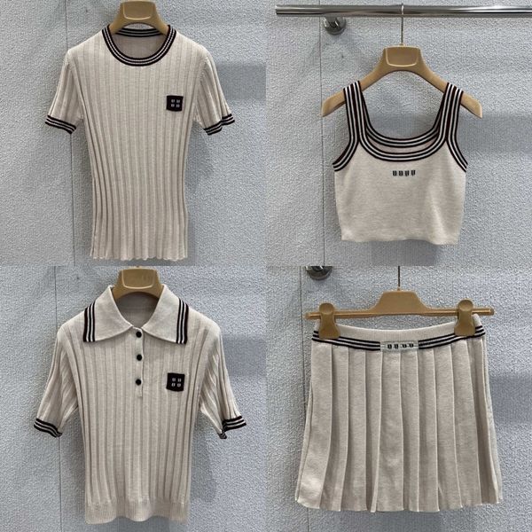Luxury Letters Knits Polos Tops For Women Designer Pleated Mini Skirt Summer Knitted Tennis Sporty Jumpers Sexy Y2k Crop Slim Fit Tank Vest - Apparel - jerseydock