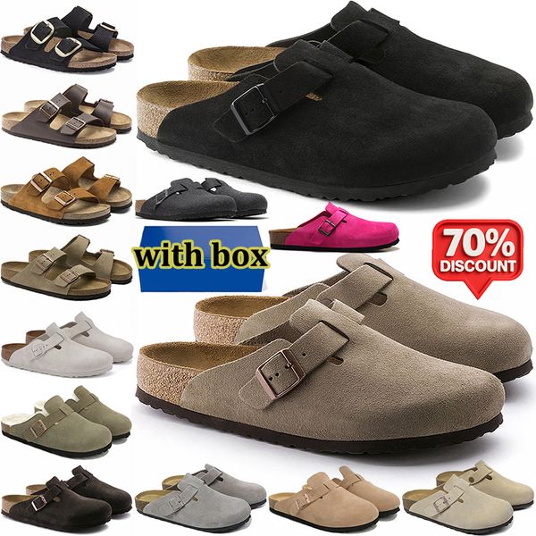 free shipping with box designer slippers men women clogs suede leather mules mens stylish slides outdoor comfortable sandals black brown sand grey shoes - jerseydock